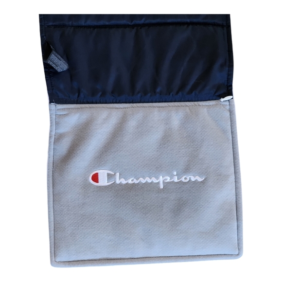 Champion Reversible Puffer Scarf with Pockets One Size - Navy Gray White Winter - Picture 4 of 9